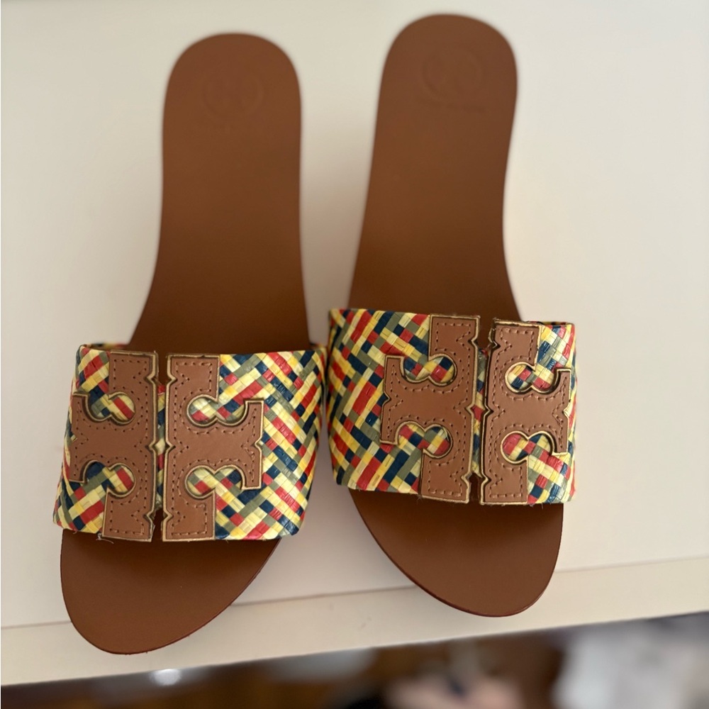 Tory Burch Ines Raffia Logo Slides size 6